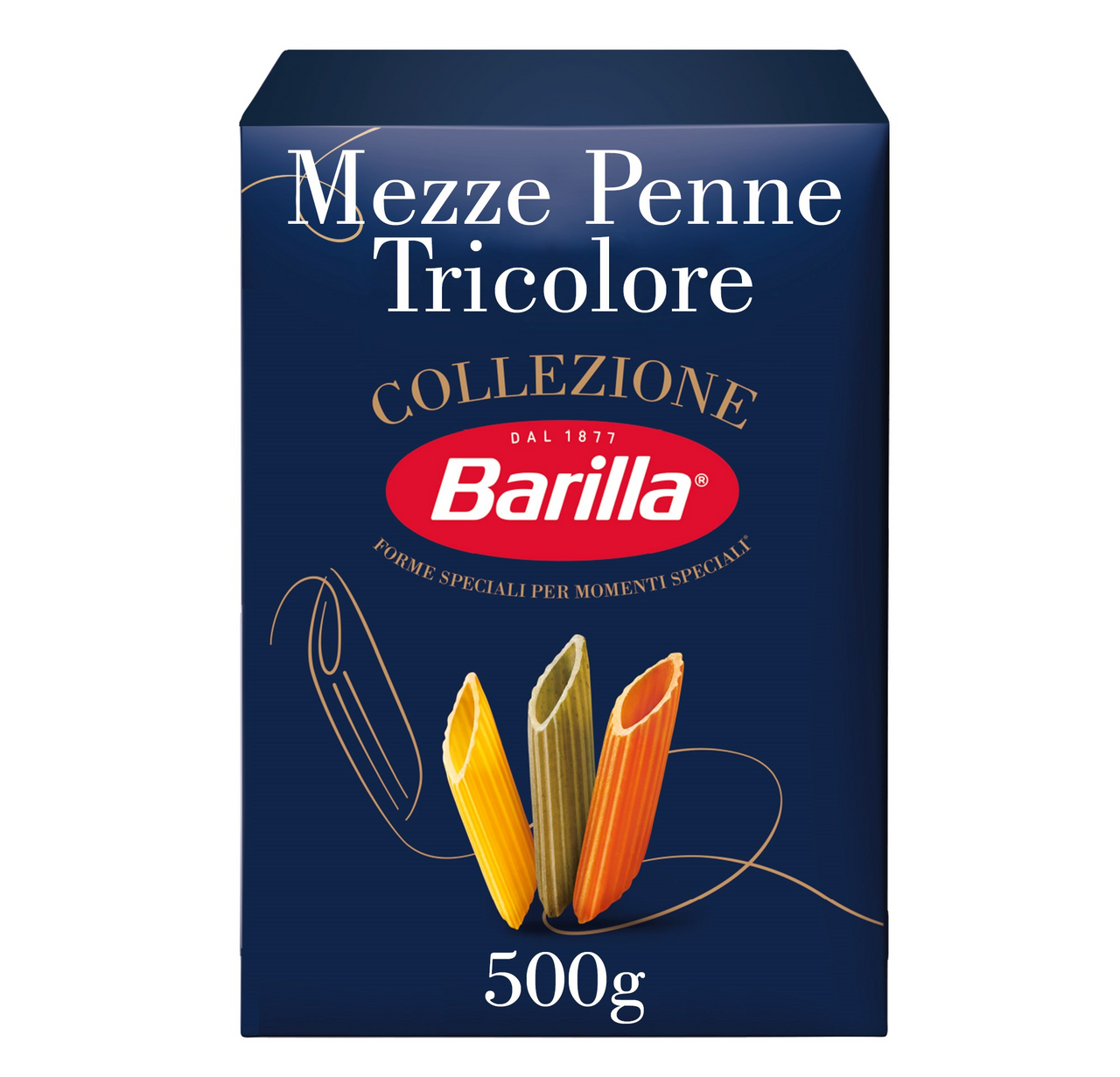 Изображение товара Макароны перья Barilla Mezze Penne Tricolore №170 рифленые с томатами и шпинатом, 500г
