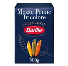 Макароны перья Barilla Mezze Penne Tricolore №170 рифленые с томатами и шпинатом, 500г