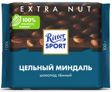 Шоколад Ritter Sport Extra Nut темный цельный миндаль, 100г