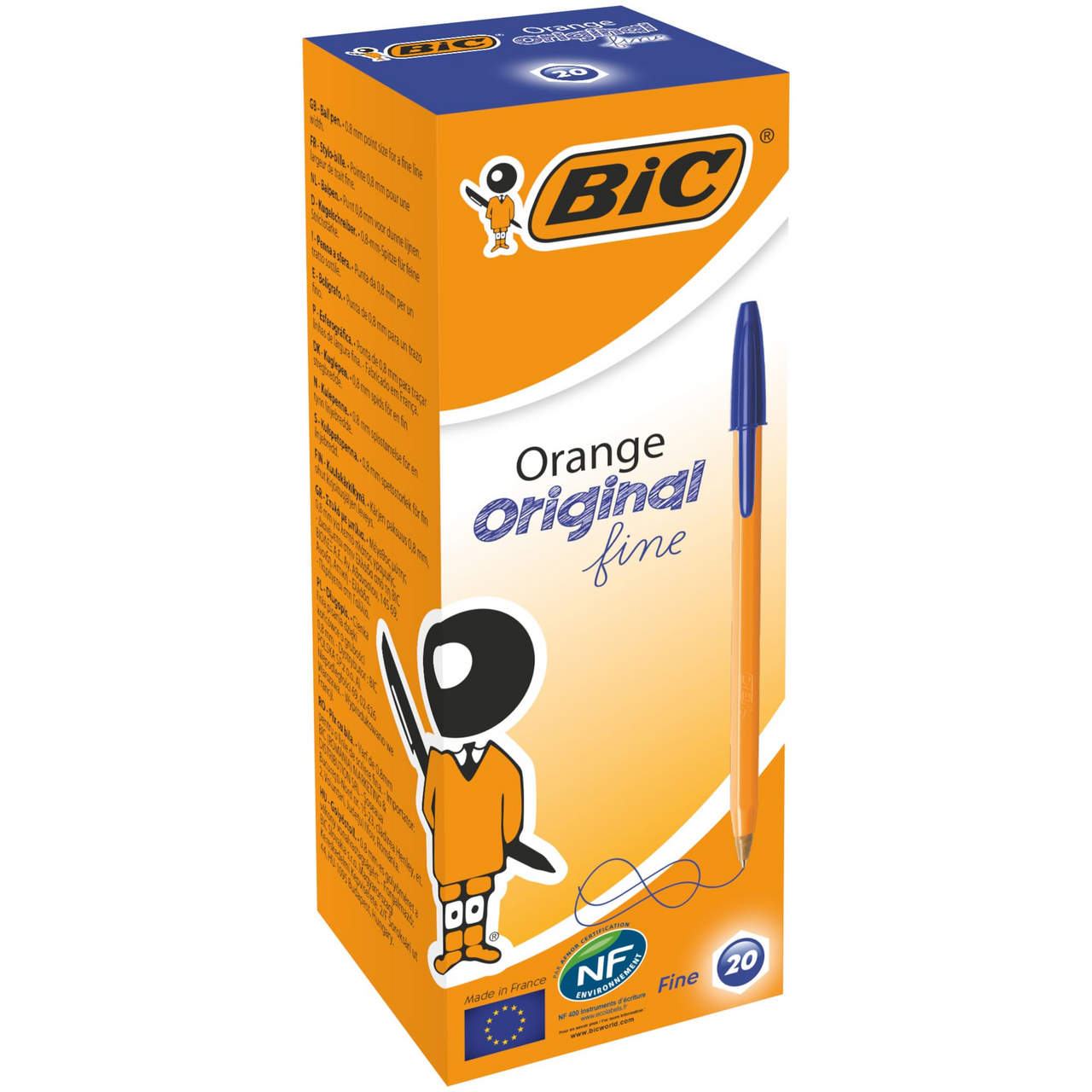 Изображение товара Ручки шариковые BIC Orange Fine синие, 20 штук, тонкий пишущий узел 0.8 мм