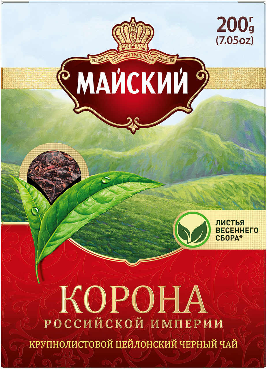 Чай Майский Корона Российской Империи черный цейлонский крупнолистовой,  200г купить с доставкой на дом, цены в интернет-магазине