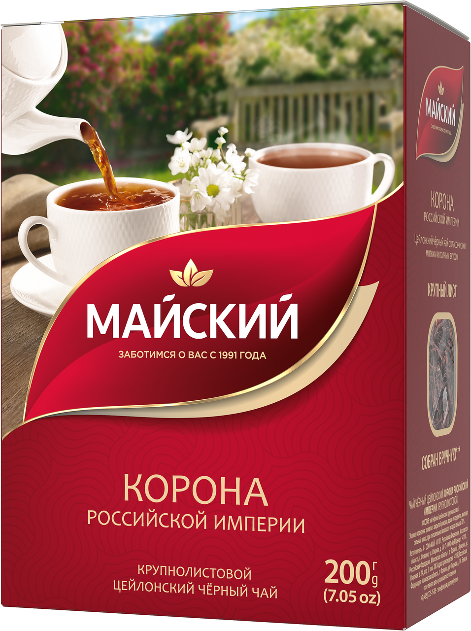 Чай Майский Корона Российской Империи черный цейлонский крупнолистовой, 200г x 18 шт