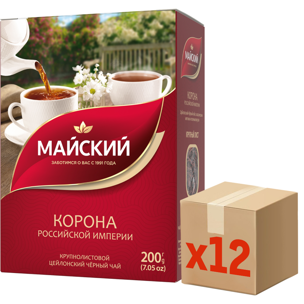 Чай Майский Корона Российской Империи черный цейлонский крупнолистовой, 200г x 12 шт
