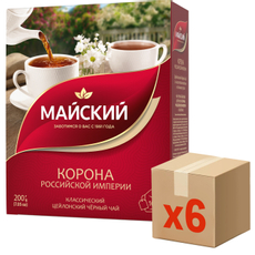 Чай Майский Корона Российской Империи черный цейлонский крупнолистовой (2г х 100пак), 200г x 6 шт