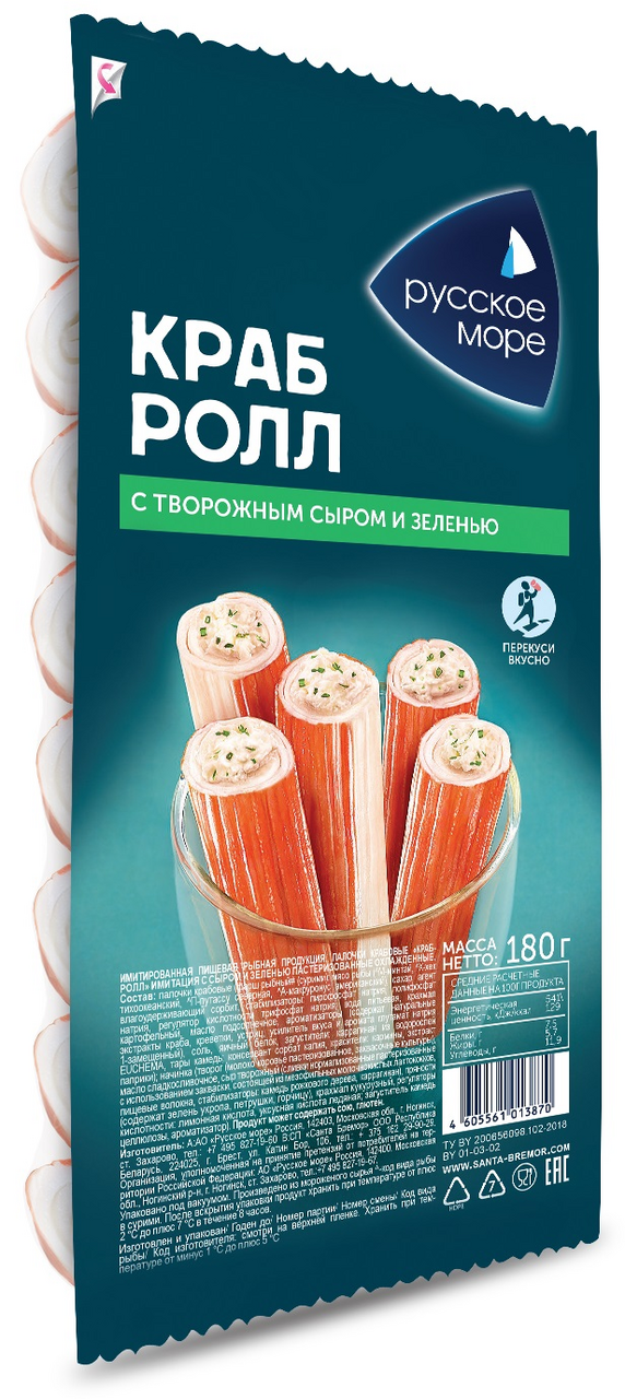 Краб-ролл Русское море с творожным сыром и зеленью, 180г