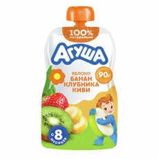 Пюре фруктовое детское Агуша Яблоко, банан, клубника и киви с 8 месяцев, 90г