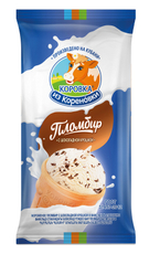 Мороженое пломбир Коровка из Кореновки с шоколадной крошкой в вафельном стаканчике, 80г