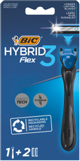 Бритва мужская BIC Flex 3 Hybrid 3 лезвия плавающая головка, 1 ручка и 2 сменные кассеты
