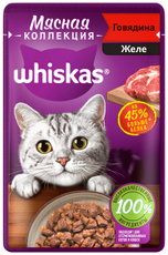 Корм влажный Whiskas Мясная коллекция желе для взрослых кошек с говядиной, 75г