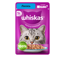 Корм влажный Whiskas желе для взрослых кошек с лососем, 75г