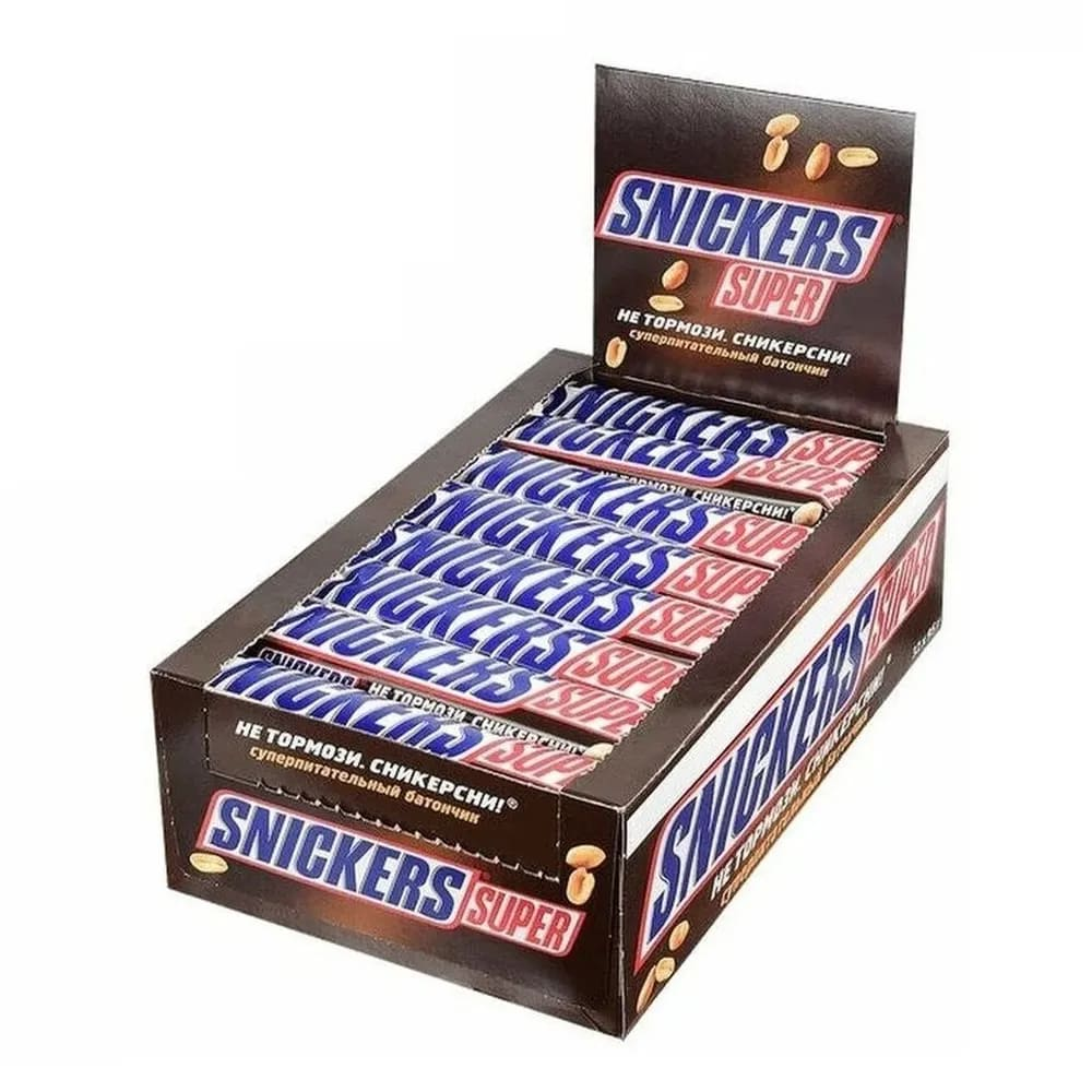 Батончик Snickers Super шоколадный, 80г x 32 шт купить с доставкой на дом,  цены в интернет-магазине