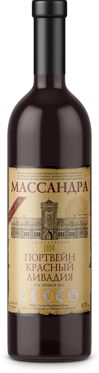 Вино Массандра Портвейн Ливадия красное сладкое, 0.75л