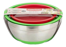 Набор стальных мисок Attribute Mix&Store с крышками, силиконовое дно 1.5л, 2.4л