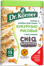 Хлебцы Dr. Korner кукурузно-рисовые с чиа-льном без глютена, 100г