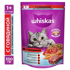 Корм сухой Whiskas Вкусные подушечки для стерилизованных кошек с говядиной, 350г