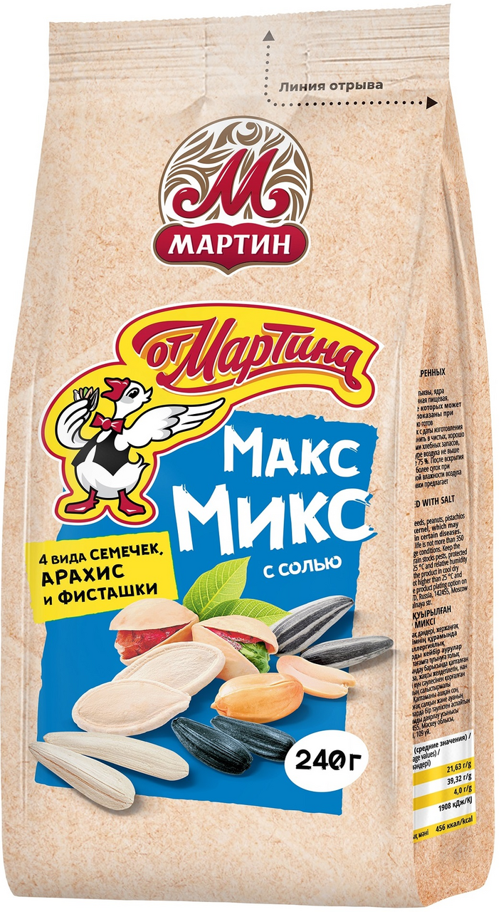 Микс От Мартина семечек и орехов Макс, 240г купить с доставкой на дом ...