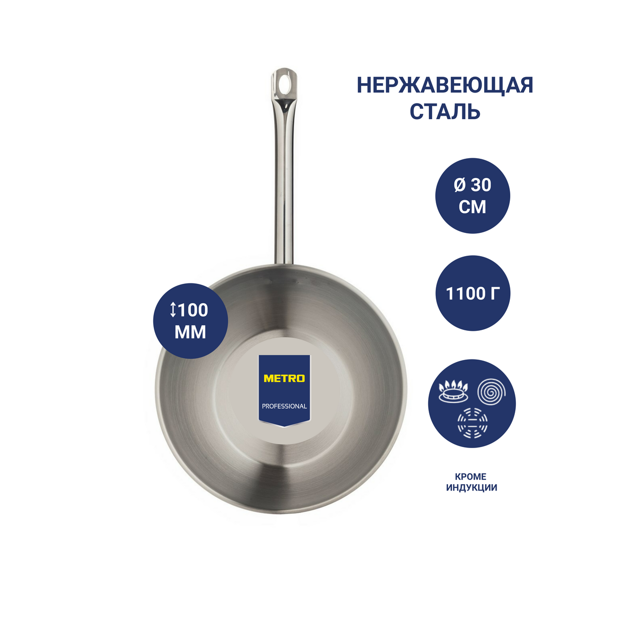 Изображение товара METRO PROFESSIONAL Сковорода-вок Steel, 30см