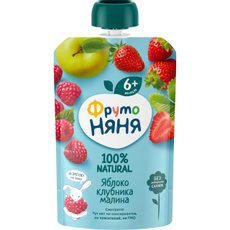 Десерт фруктовый детский ФрутоНяня Яблоко, клубника и малина с 6 месяцев, 90г