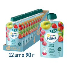 Десерт фруктовый детский ФрутоНяня Яблоко, клубника и малина с 6 месяцев, 90г х 12 шт