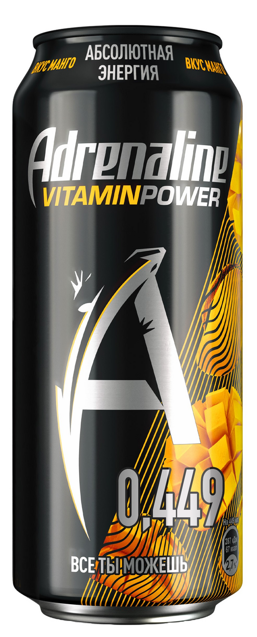 Энергетический напиток Adrenaline Rush Игровая энергия Манго, 449мл