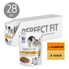 Корм влажный Perfect Fit для кошек с чувствительным пищеварением индейка, 75г x 28 шт
