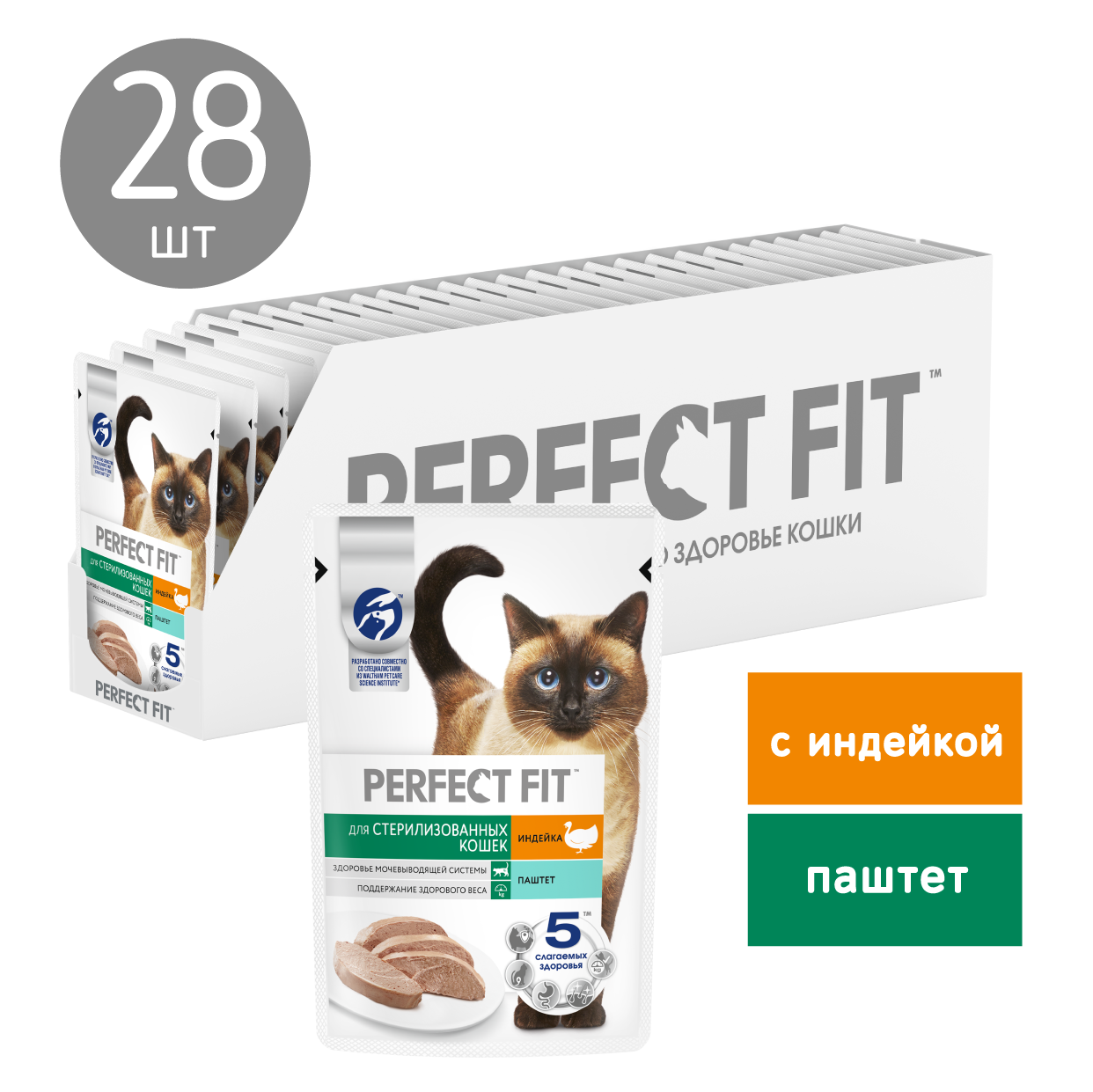 КормвлажныйPerfectFitпаштетдлястерилизованныхкошекстарше7летиндейка,75гx28шт