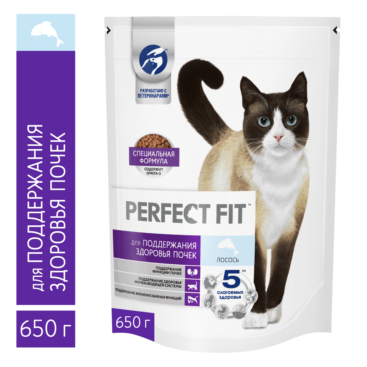 Изображение товара Корм сухой Perfect Fit Здоровье почек для взрослых кошек с лососем 650г