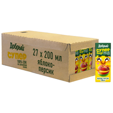 Сок Добрый Active kid из яблок и персиков, обогащенный витаминным комплексом, 200мл x 27 шт