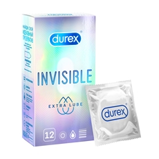 Презервативы Durex Invisible Extra Lube ультратонкие с дополнительной смазкой из натурального латекса, 12шт