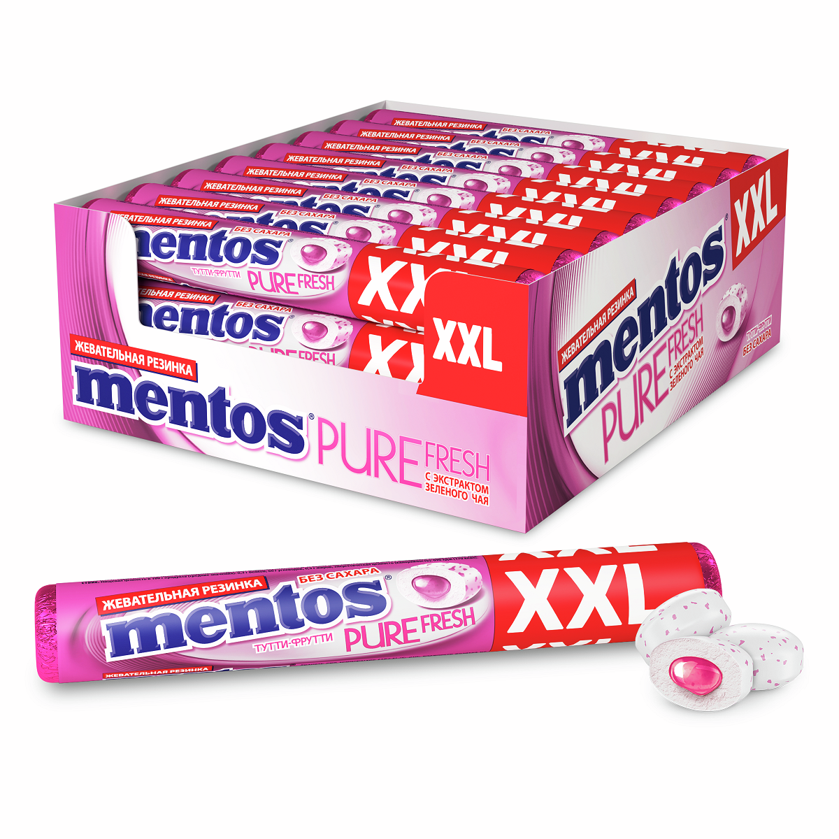 Жевательная резинка Mentos Pure Fresh Тутти Фрутти, 23г x 24 шт