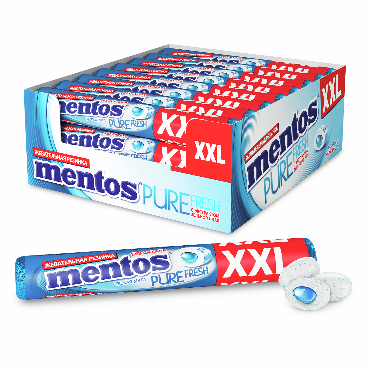 Жевательная резинка Mentos Pure Fresh Свежая мята, 23г x 24 шт