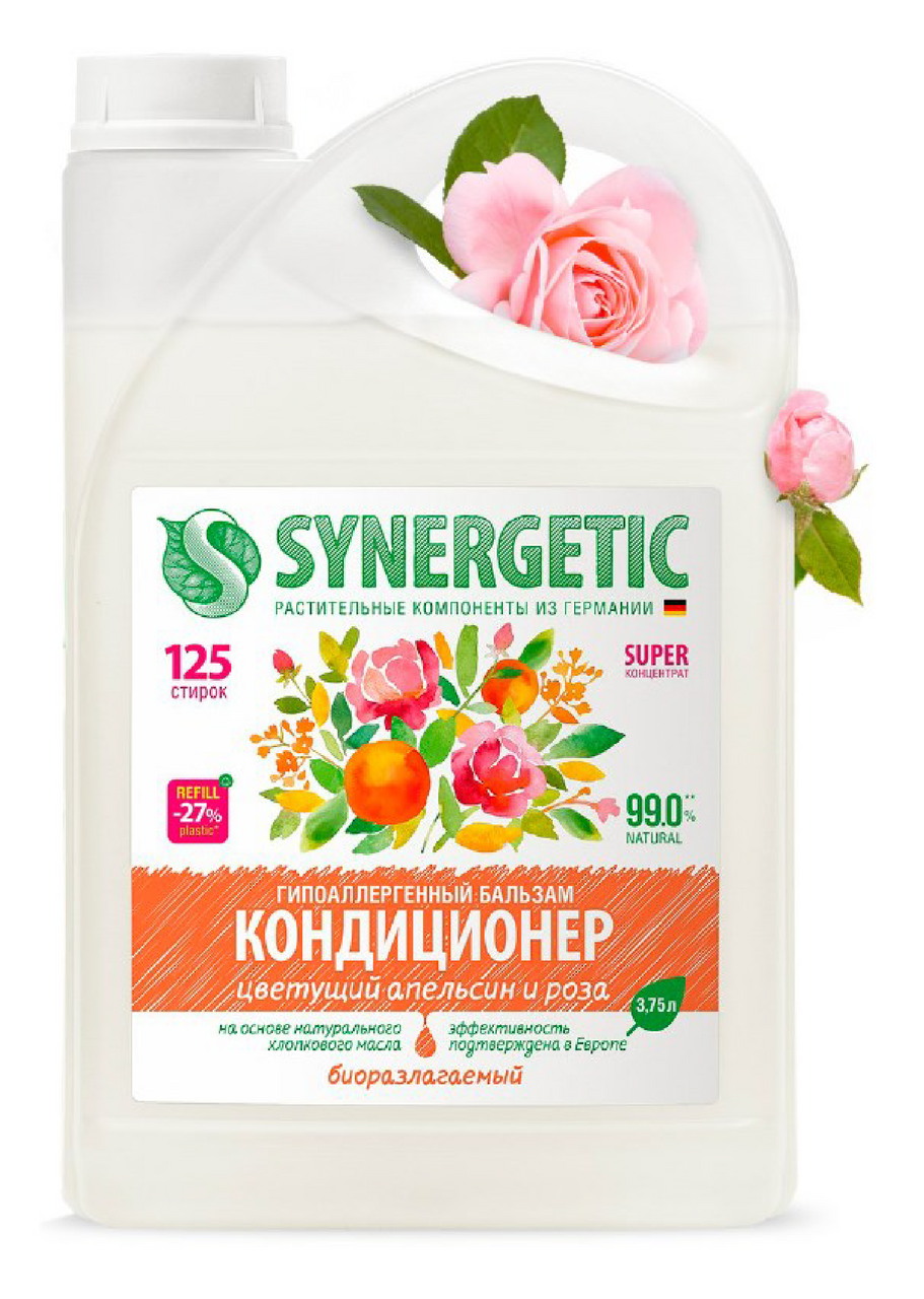 Кондиционер для белья Synergetic Цветущий апельсин и роза гипоаллергенный,  3.75л купить с доставкой на дом, цены в интернет-магазине