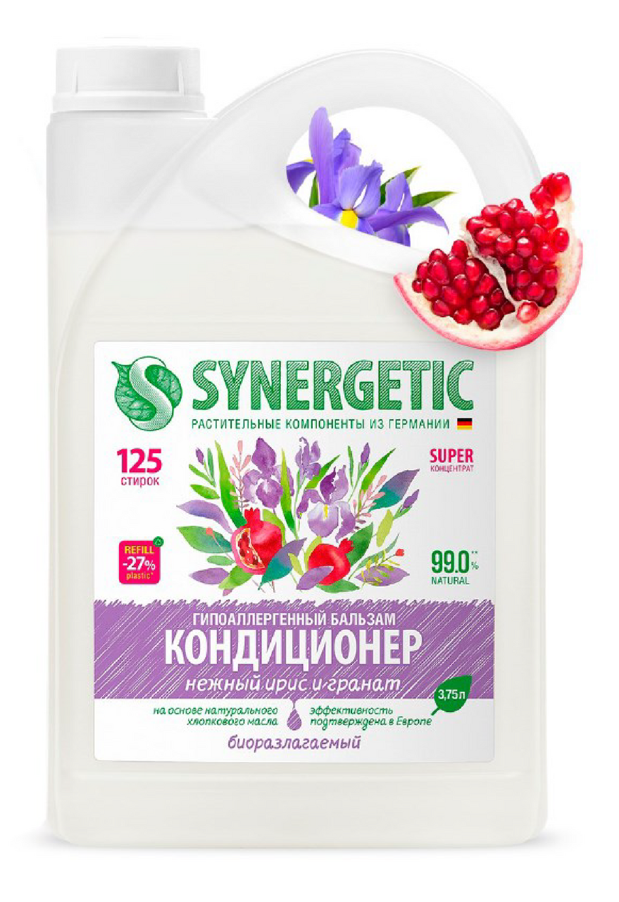Бальзам-кондиционер для белья Synergetic Нежный ирис и гранат, гипоаллергенный, 3.75л
