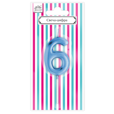 Свеча-цифра 6 Fiolento Веселая вечеринка голубая