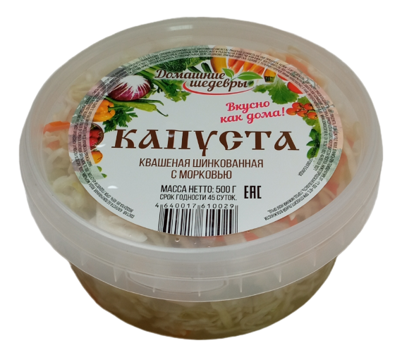 Капуста квашеная ТМ Домашние шедевры шинкованная с морковью, 500г