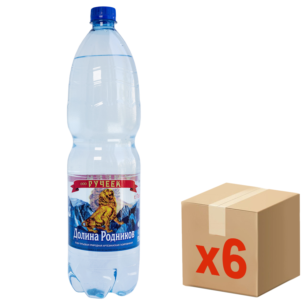 Вода Долина Родников газированная, 1.5л x 6 шт