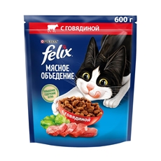 Корм сухой Felix Мясное объедение для взрослых кошек с говядиной, 600г