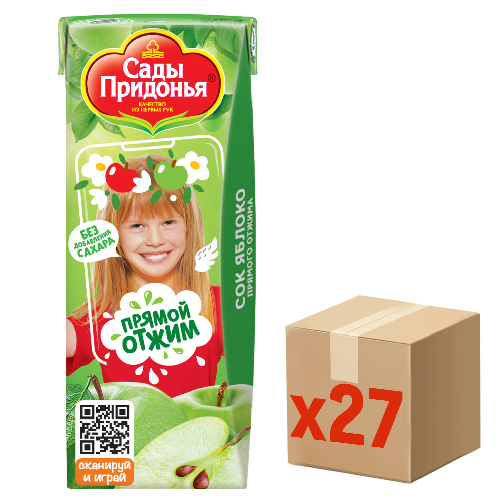 Изображение товара Сок детский Сады Придонья Яблоко с 4 месяцев, 200мл x 27 шт