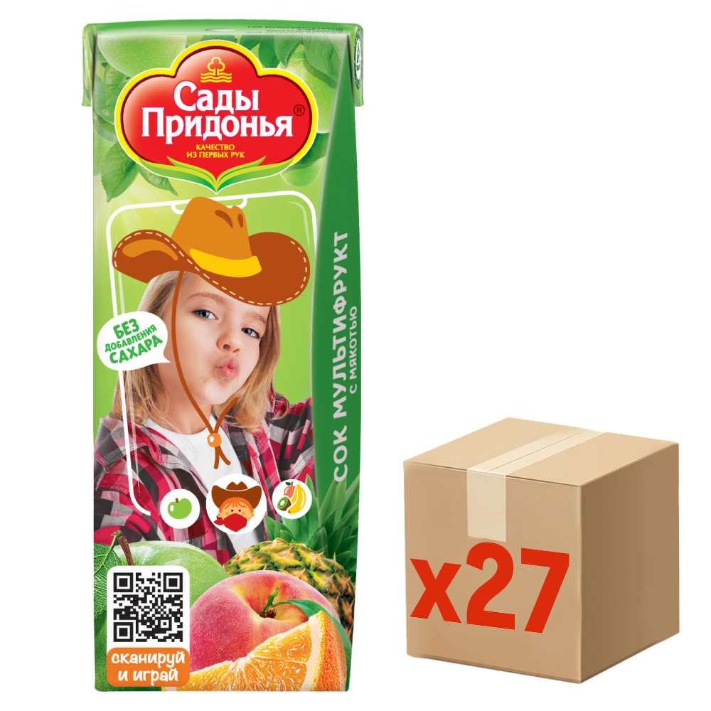 Изображение товара Сок детский Сады Придонья Мультифрукт 200 мл 27 шт