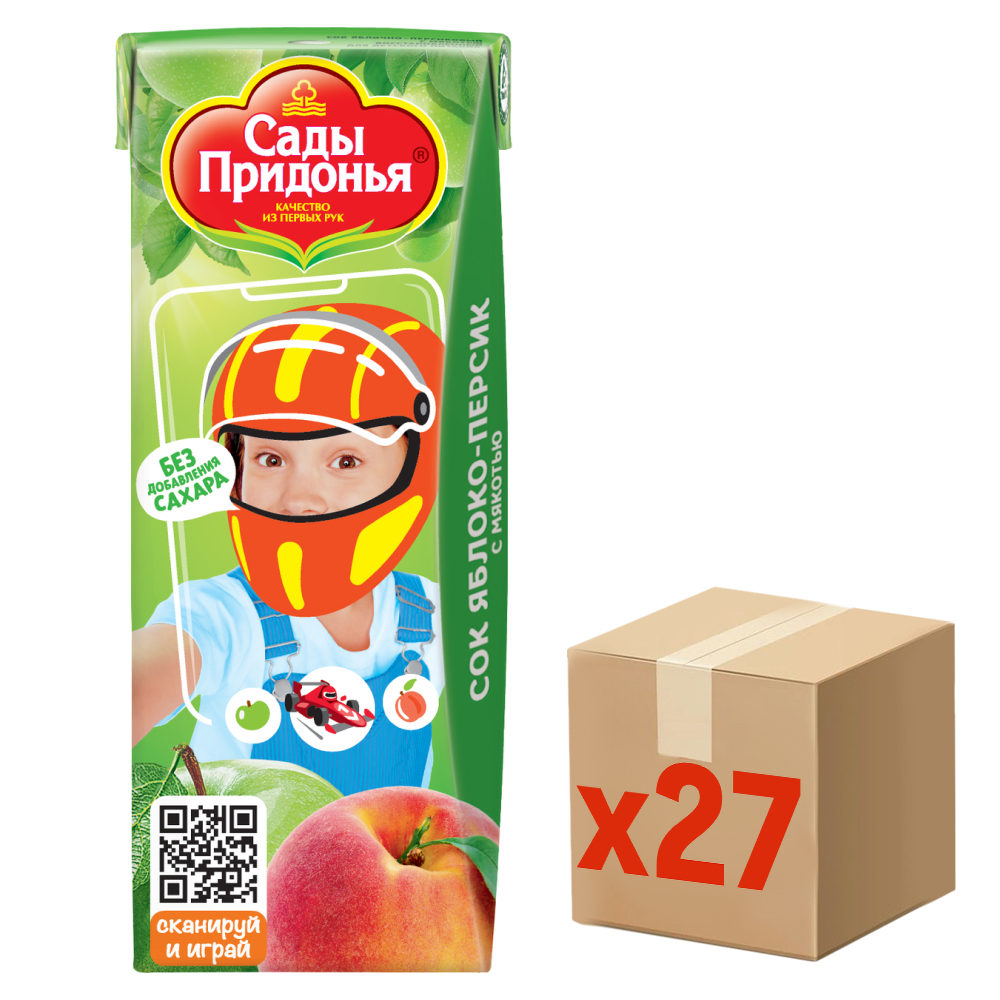 Изображение товара Сок детский Сады Придонья Яблоко и персик с 5 месяцев, 200мл x 27 шт