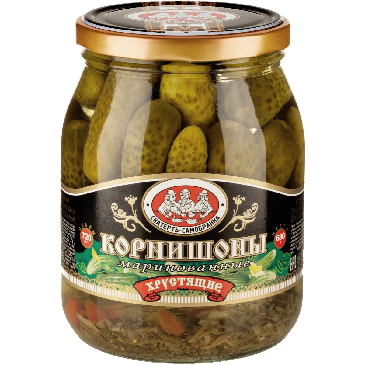 Огурцы маринованные Скатерть-Самобранка Хрустящие корнишоны, 720г