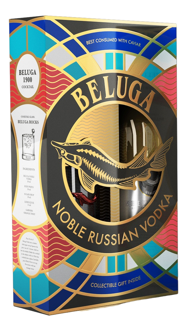 Изображение товара Водка Beluga Noble + рокс с цветными рыбками, 0.7л