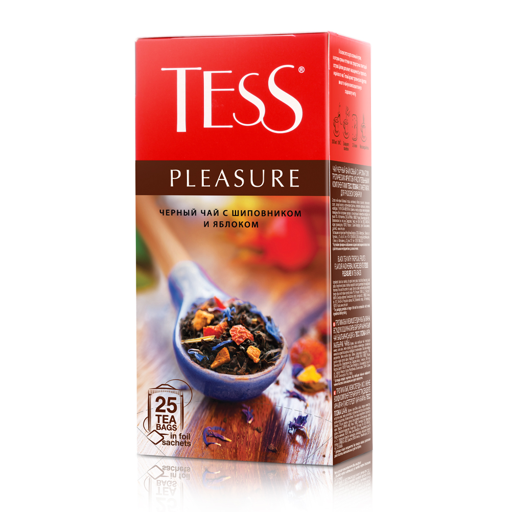 Чай Tess Pleasure черный с шиповником и яблоком (1.5г x 25шт), 38г купить с  доставкой на дом, цены в интернет-магазине