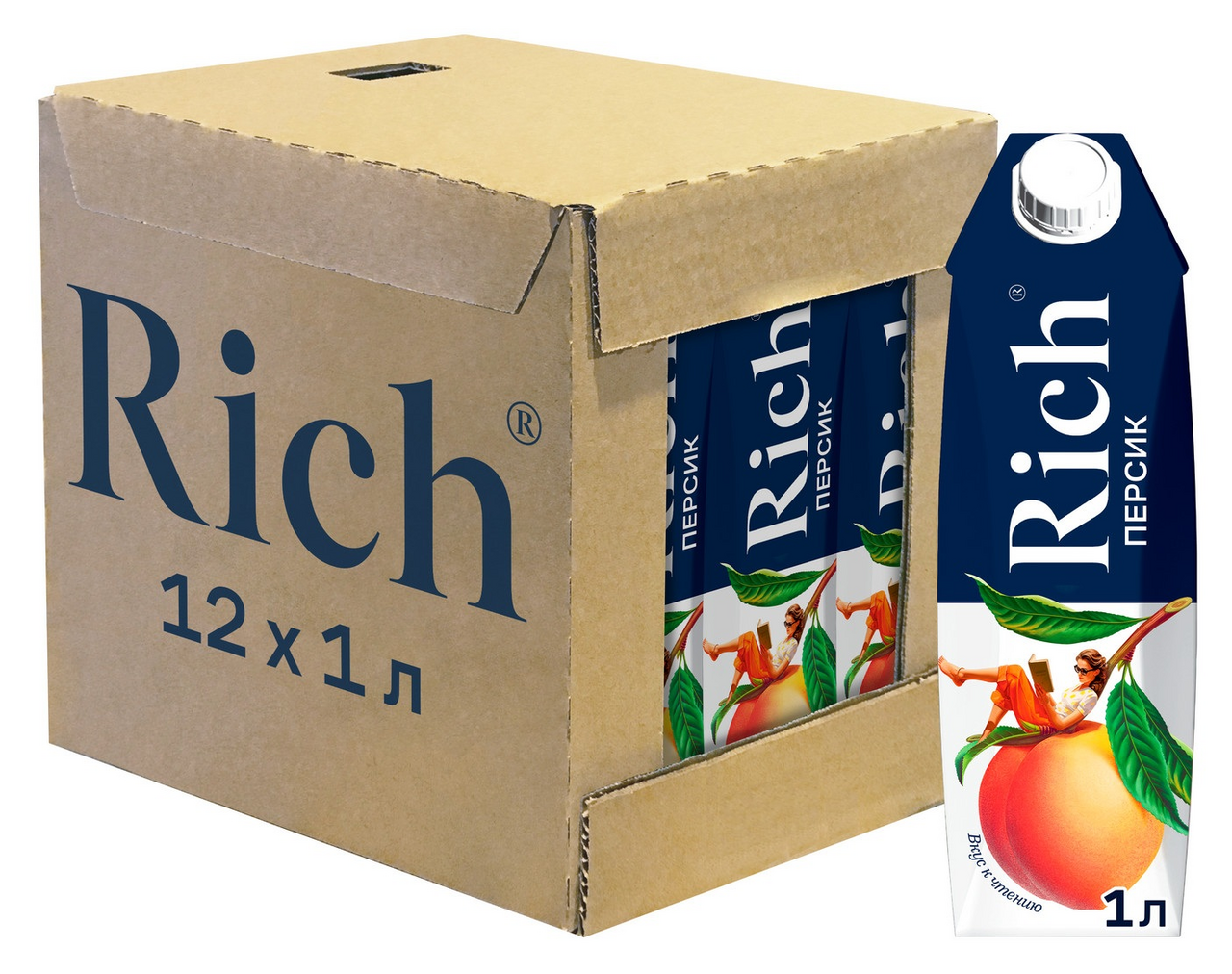 Нектар Rich персиковый с мякотью, 1л x 12 шт