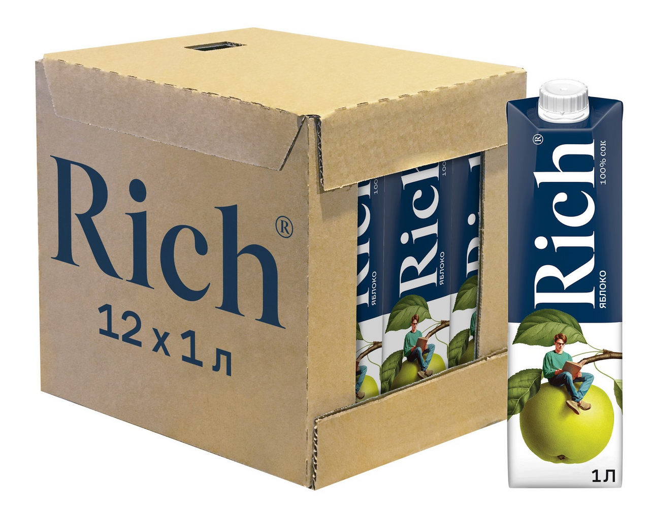 Сок Rich яблочный, 1л x 12 шт