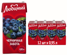 Напиток сокосодержащий Любимый Черничная забота, 950мл x 12 шт