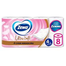 Туалетная бумага Zewa Ultra Soft 4-слойная, 8 рулонов