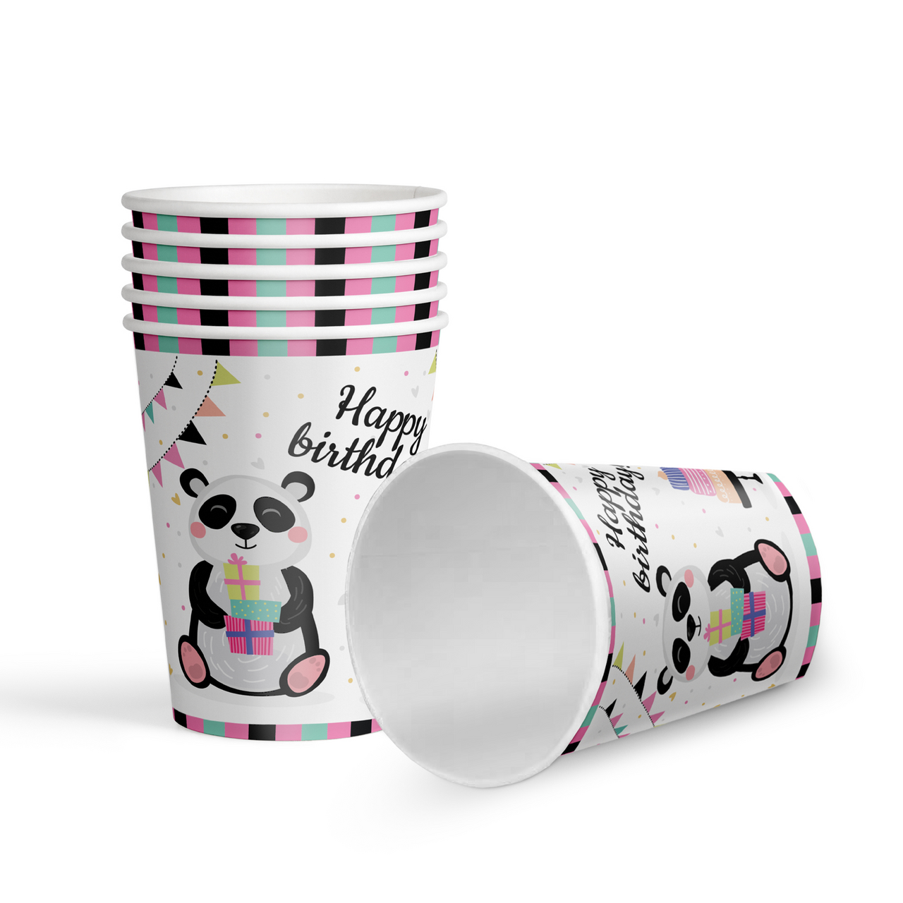 Стакан одноразовый Fiolento Happy birthday Панда бумажный разноцветный 200мл, 6шт