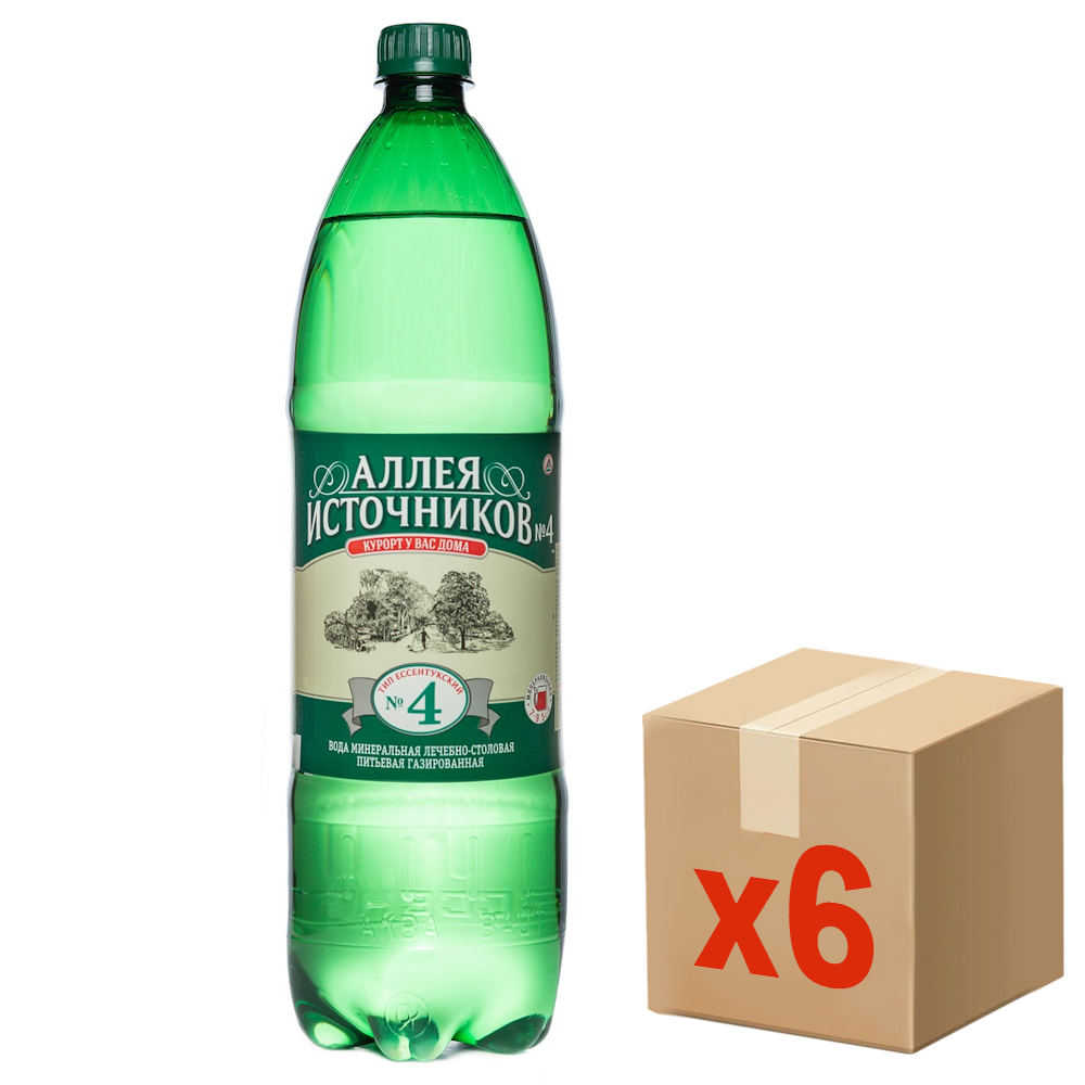 Вода Аллея источников №4 минеральная лечебно-столовая газированная, 1.5л x 6 шт