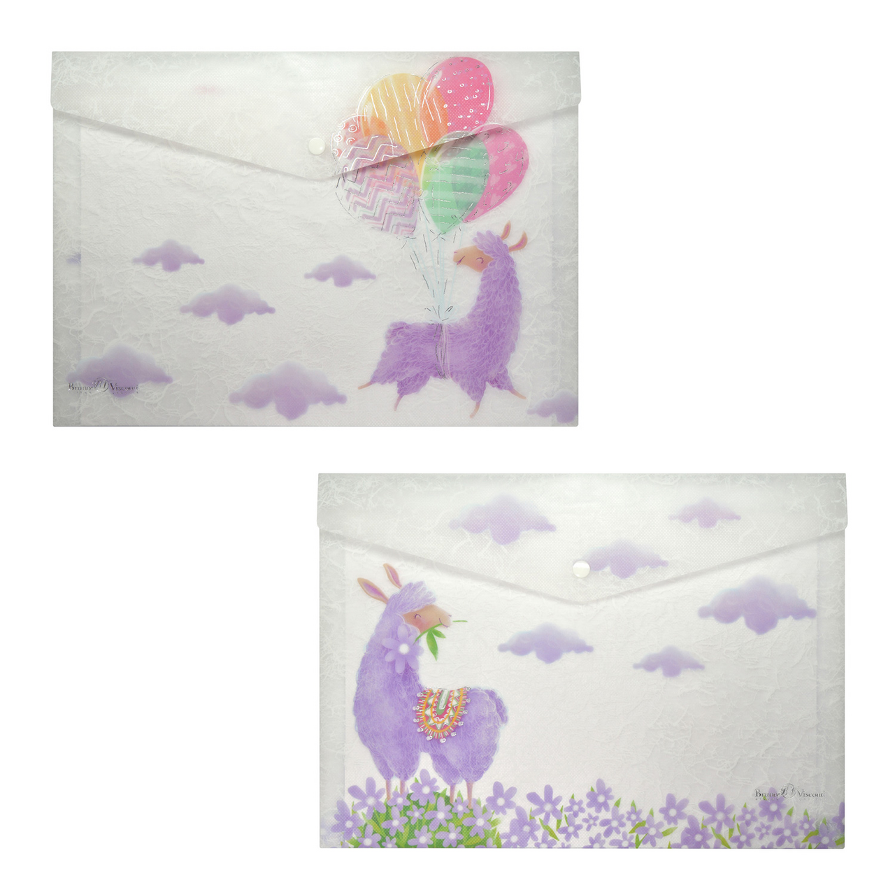 Папка-конверт Bruno Visconti Лавандовая лама на кнопке А4, 33.5 х 23.5см